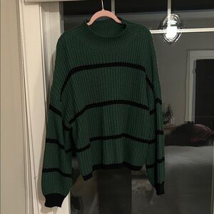 SHEIN Green and Black Striped Turtleneck Sweater